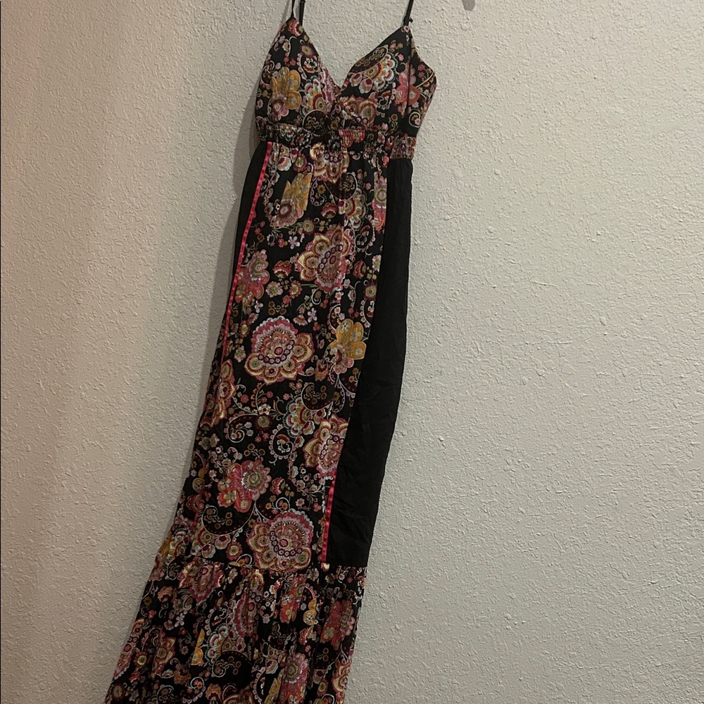Boston Proper Black and Pink Floral Maxi Dress
